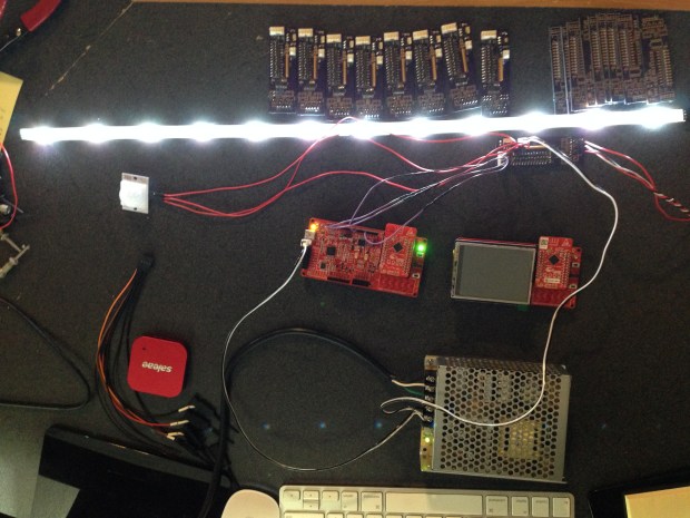 LED Stair Lighting System This is a project is a stair lighting control system made using two Cypress CY8CKIT-042-BLE PSoC kits along with a few LED lighting kits and some custom made controller boards. My lovely wife and I found some Sylvania Mosaic LED lighting kits with flexible light strips (Thanks Costco!) and she asked if it was possible to use this to light up our stairs while we are in the progress of remodelling. Challenge accepted!  Visit the Gallery to vote for this project.